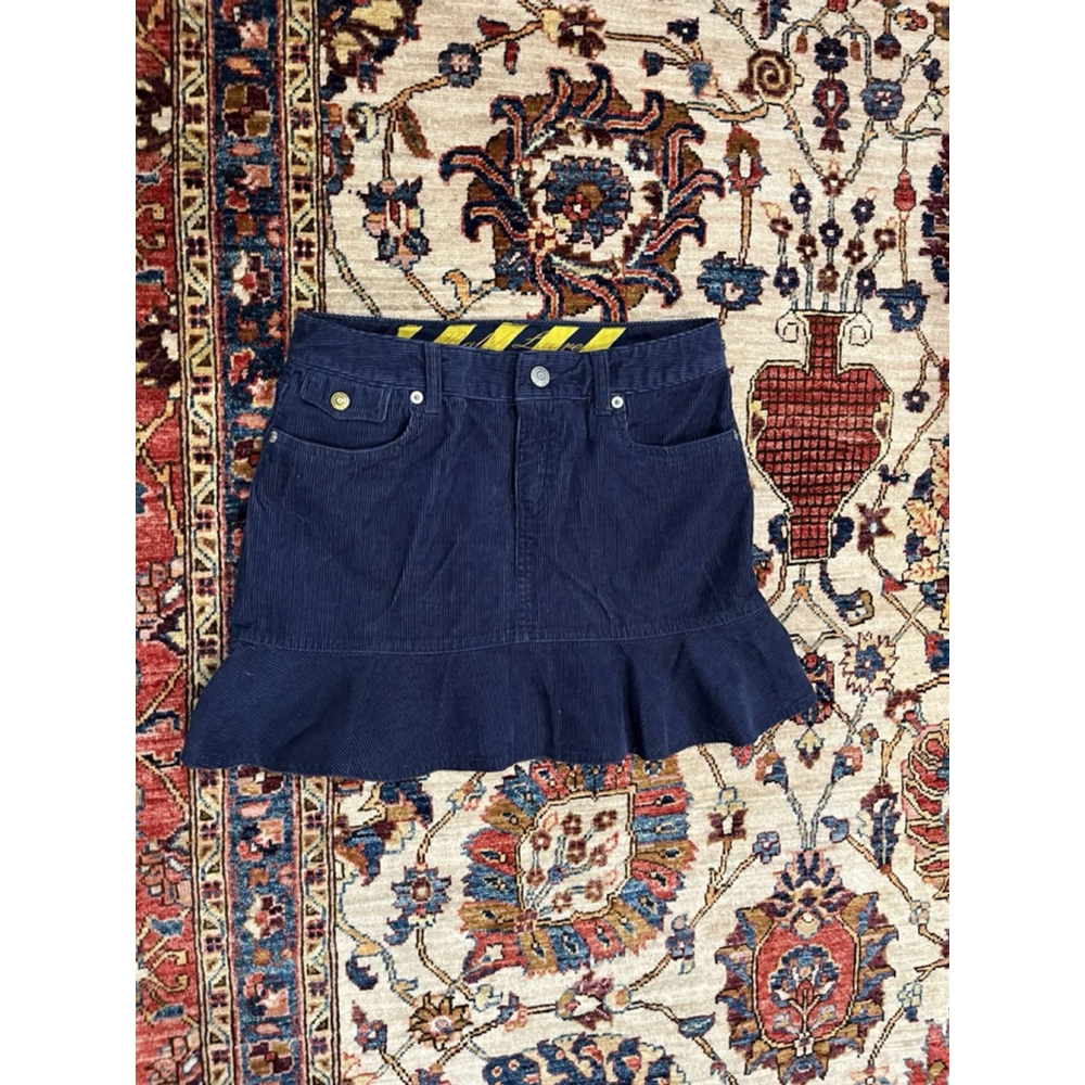 Vintage Young Girl Ralph Lauren Corduroy Blue Mini Skirt with Gold Patch Size 14